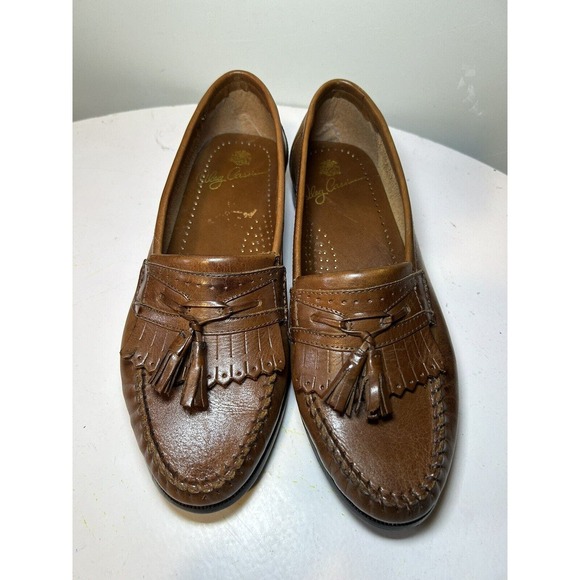 Oleg Cassini Tassel Loafers Brown Leather Dress Shoe Men Size 8 Made In Brazil - Picture 1 of 6